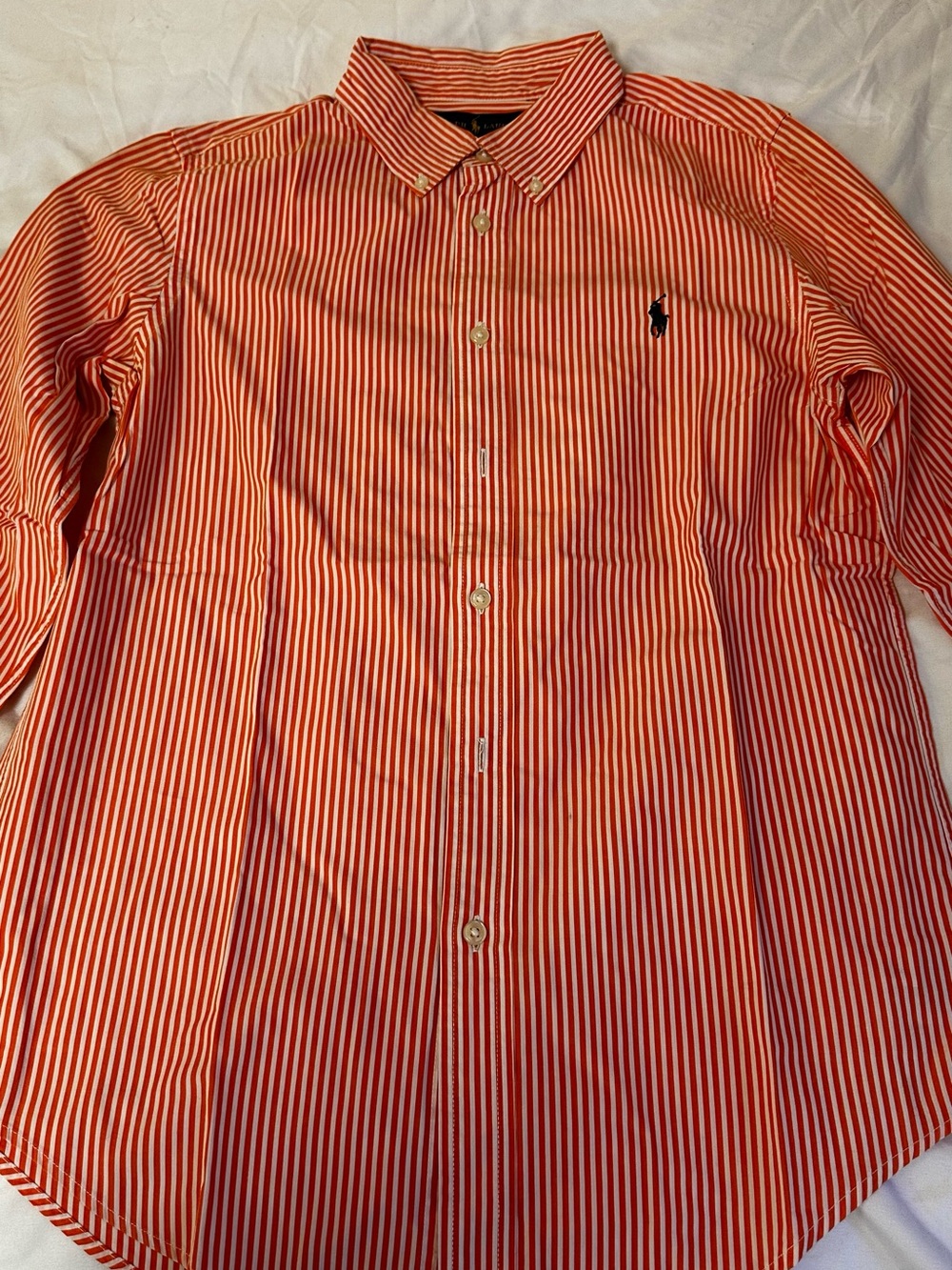 Ralph Lauren Orange and White Striped Button-Down Shirt